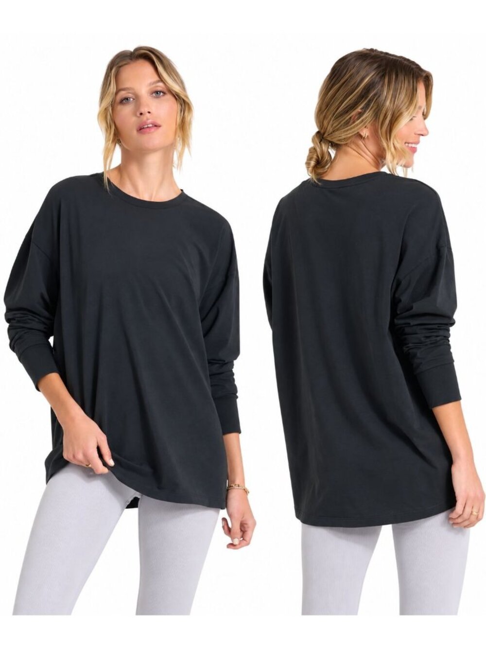 Vuori Long-Sleeve Feather Tee In Washed Black Womens Medium Relaxed Fit